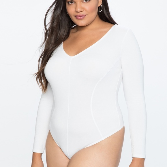 Eloquii Tops - Eloquii White V Neck Bodysuit